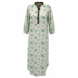 Mayle Midi Dress Size: S | US 4 Women White Green Floral Printed Cotton Silk USA